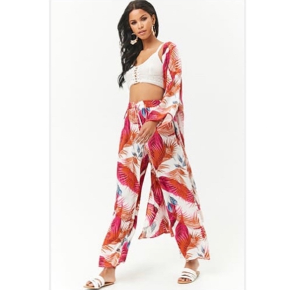 Magenta and Orange Floral Wide-Leg Pants